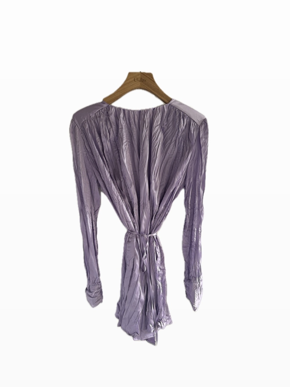 Paperdoll -  Lavender Crinkle Wrap Dress - shoulder pads - Size M